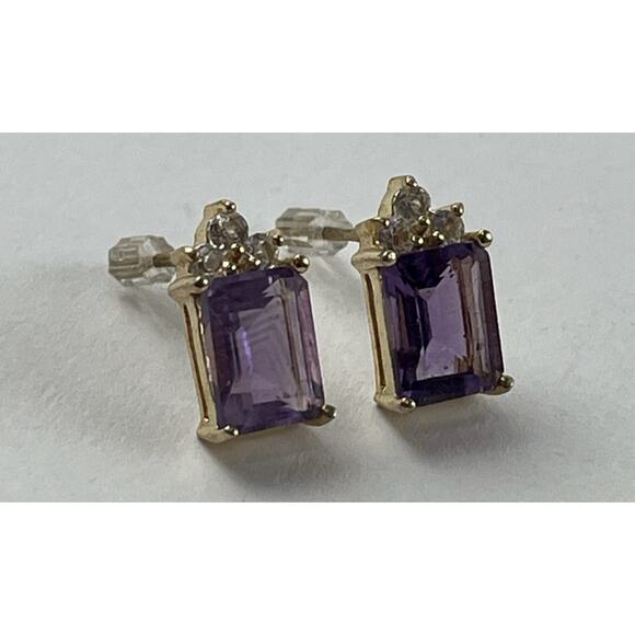 925 Silver FAS Earrings Genuine Amethyst Crown Rhinestone Stud Posts Tara Vaness - Picture 8 of 16